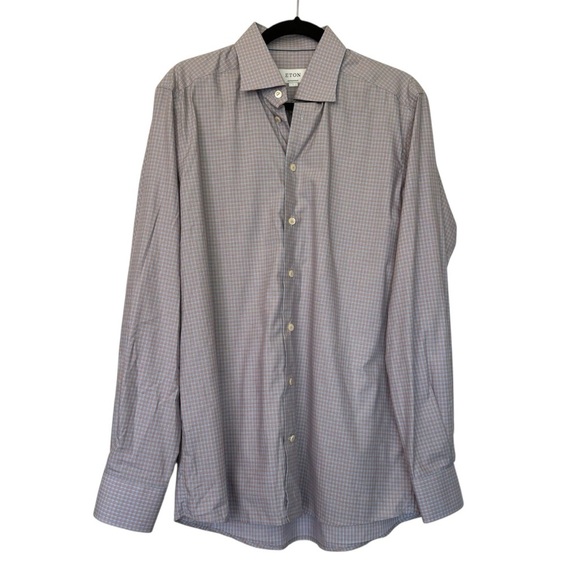 Eton Checkered Plaid Button Down Dress Shirt Orange & Blue - Picture 1 of 4